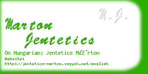 marton jentetics business card